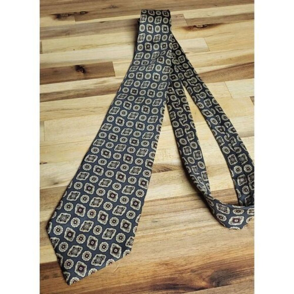 OSCAR DE LA RENTA MEDALLION PRINT SILK MENS NECK TIE SAGE GREAT‎ CONDITION